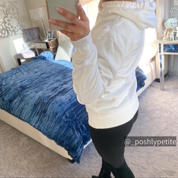 White printed oversized hoodie sweatshirt sweater cinched long sleeve - Picture 8 of 15